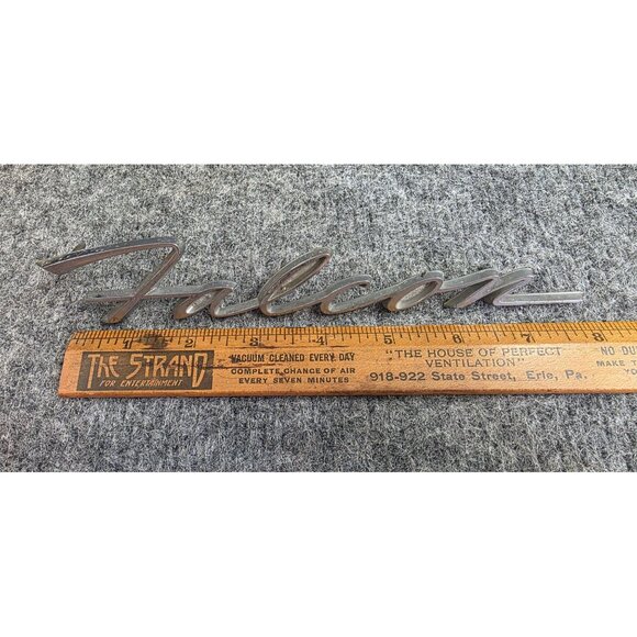 Vintage Ford Falcon Chrome Emblem Badge Ornament Long Classic Car Accessory - Picture 5 of 8